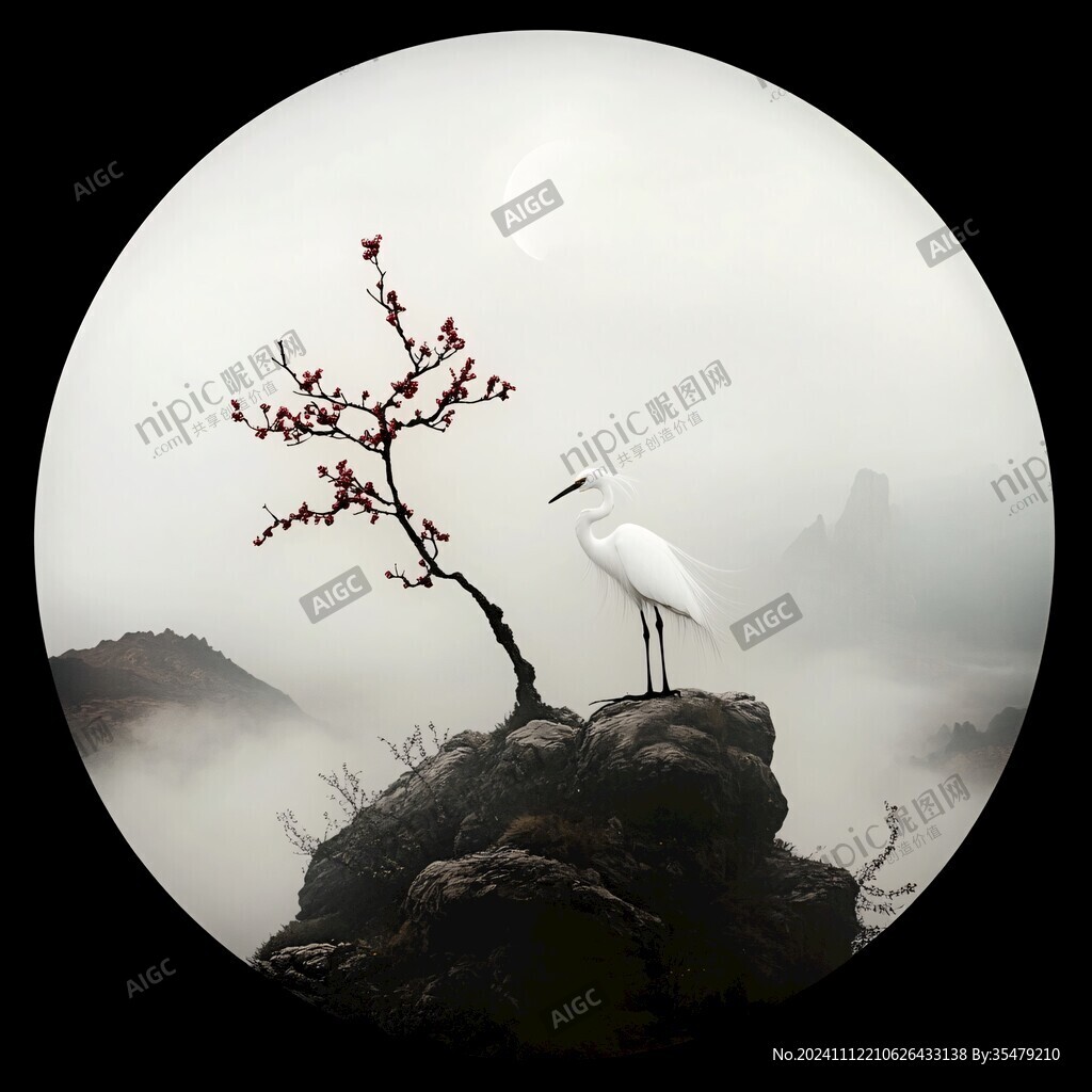 意境山水花鳥圓形畫