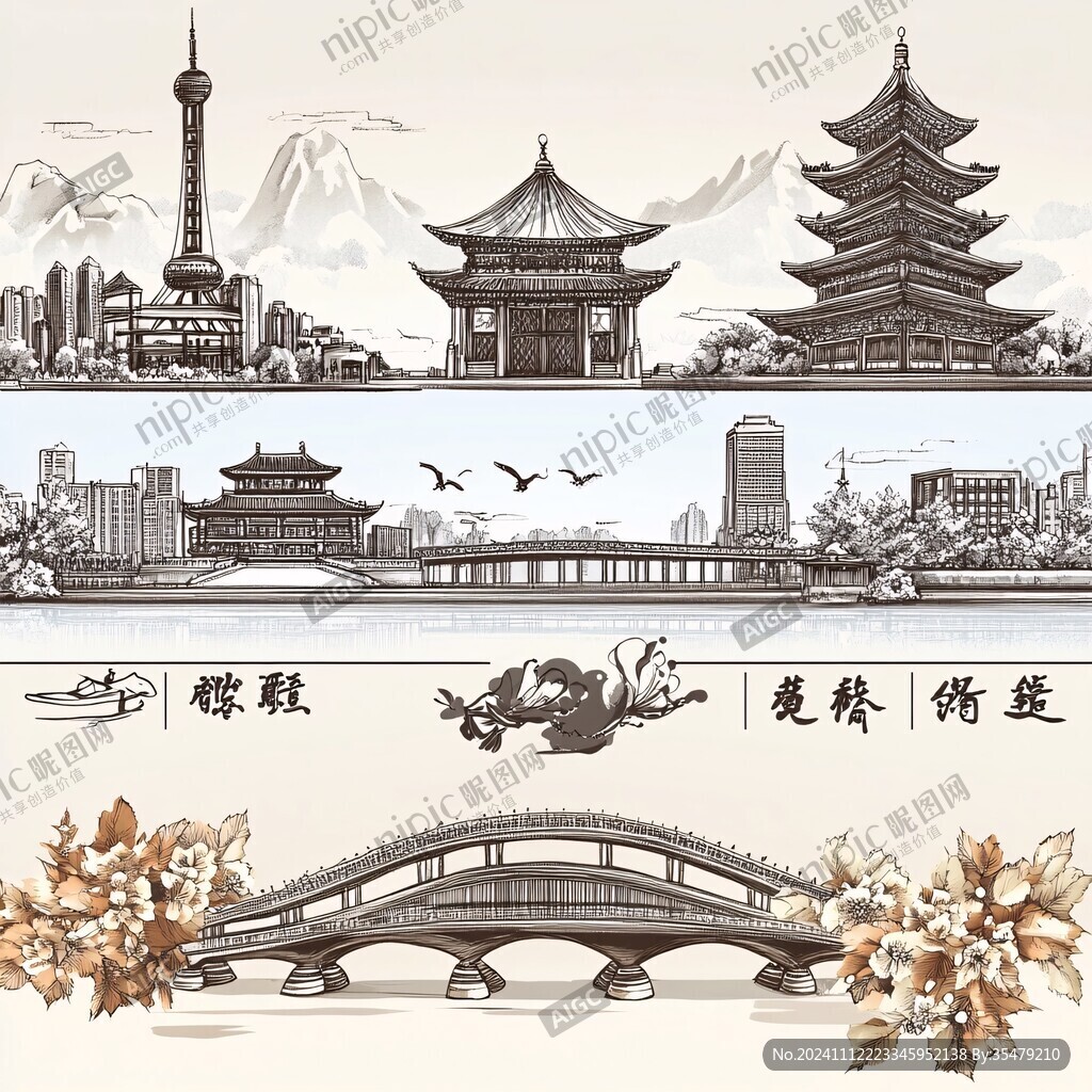 手繪黃鶴樓插畫文件