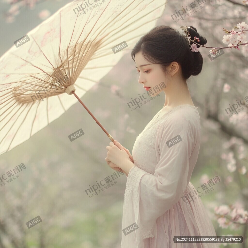 梅花拿傘美人