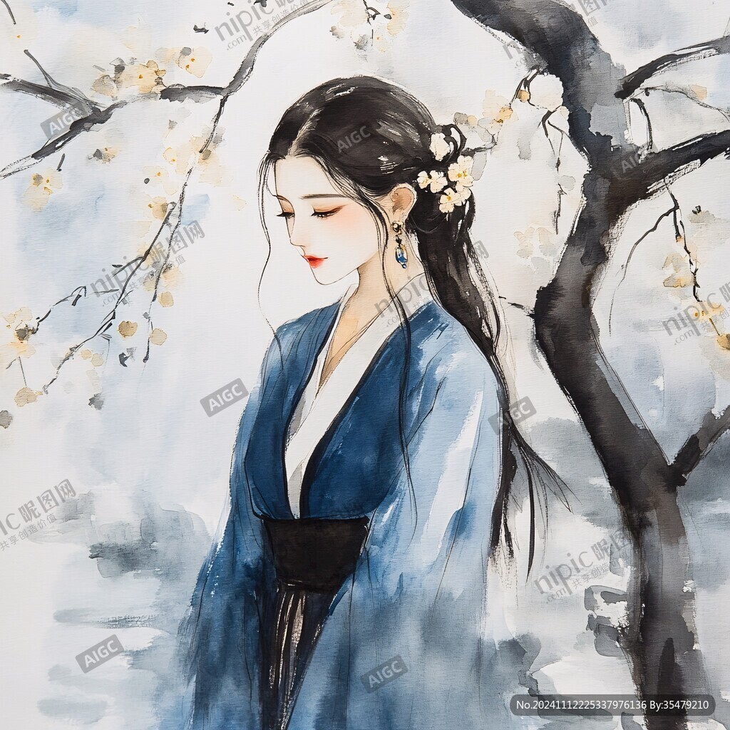 水彩風(fēng)漢服美女