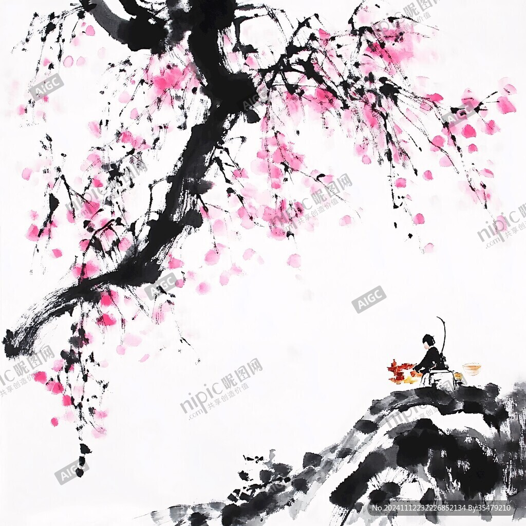 水墨畫桃花林