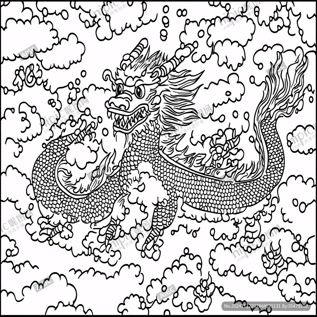 雙龍線描