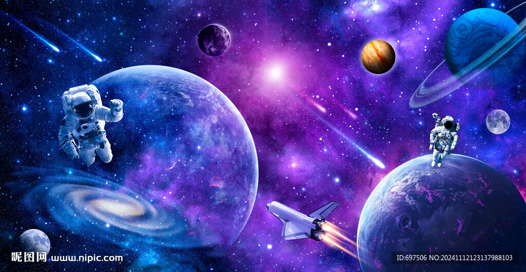 宇宙火箭星球太空宇航員星空背景