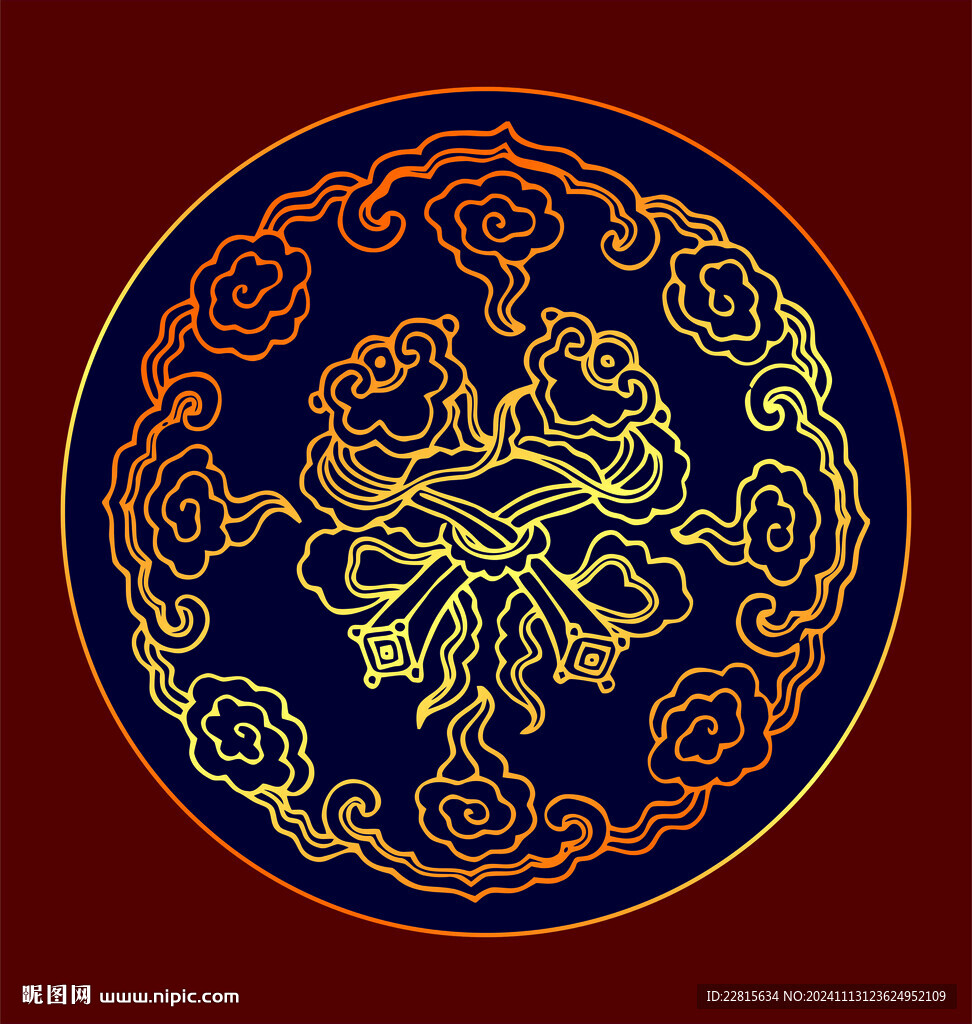 矢量燙金色云花團紋
