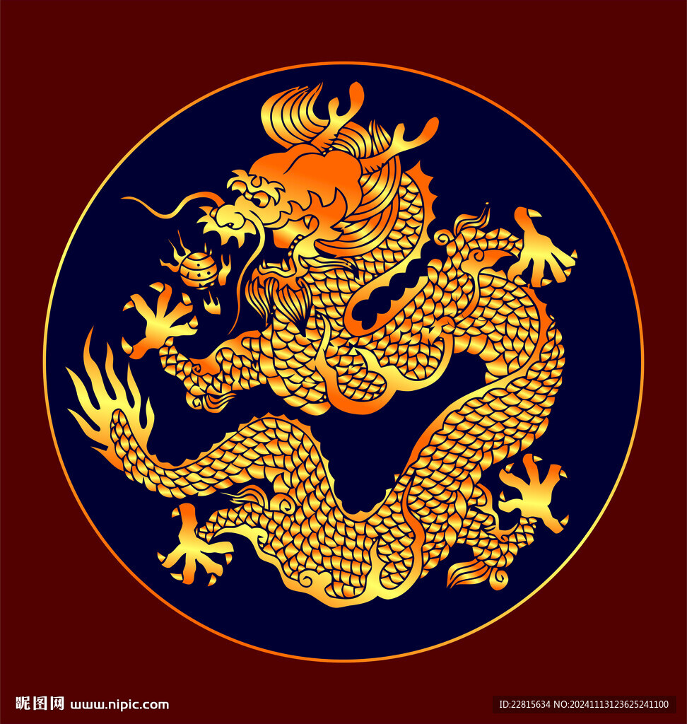 矢量燙金色團龍紋