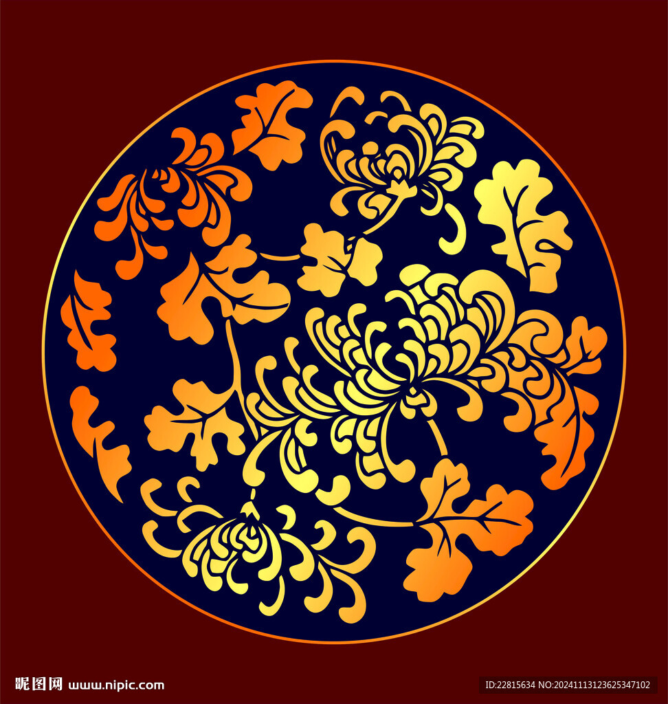 矢量燙金色菊花團紋