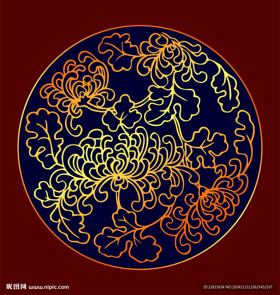 矢量燙金色菊花團紋