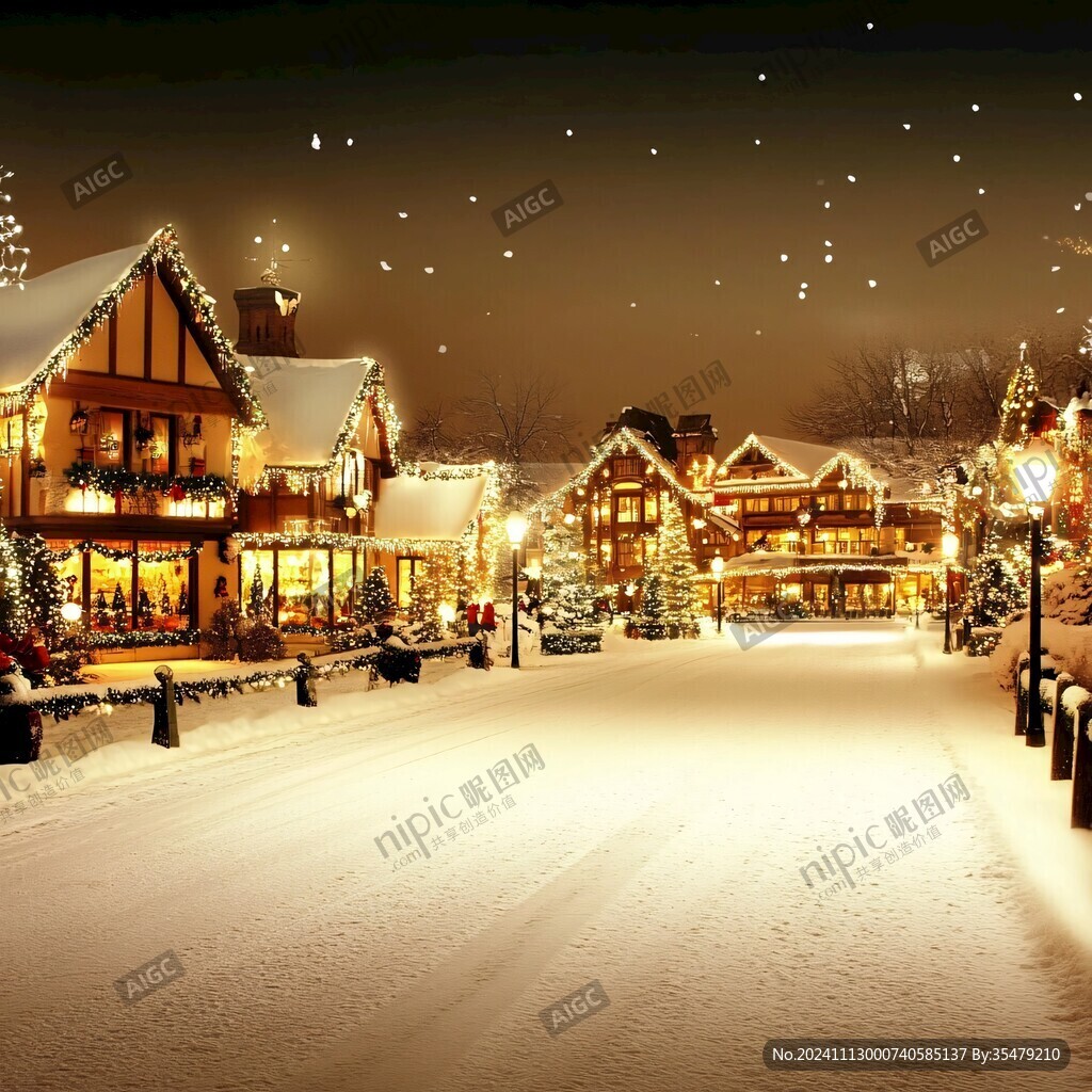 街道房屋圣誕節雪景