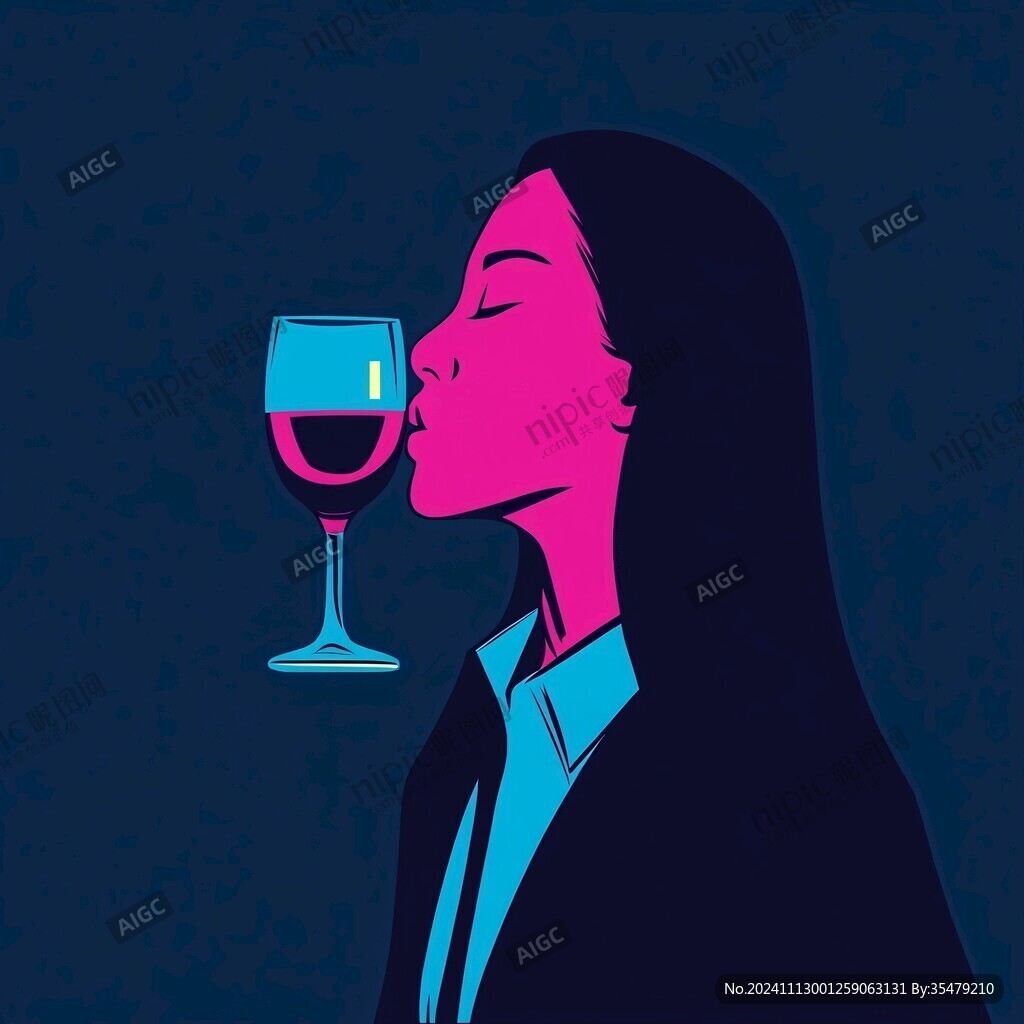 紅酒女人插畫