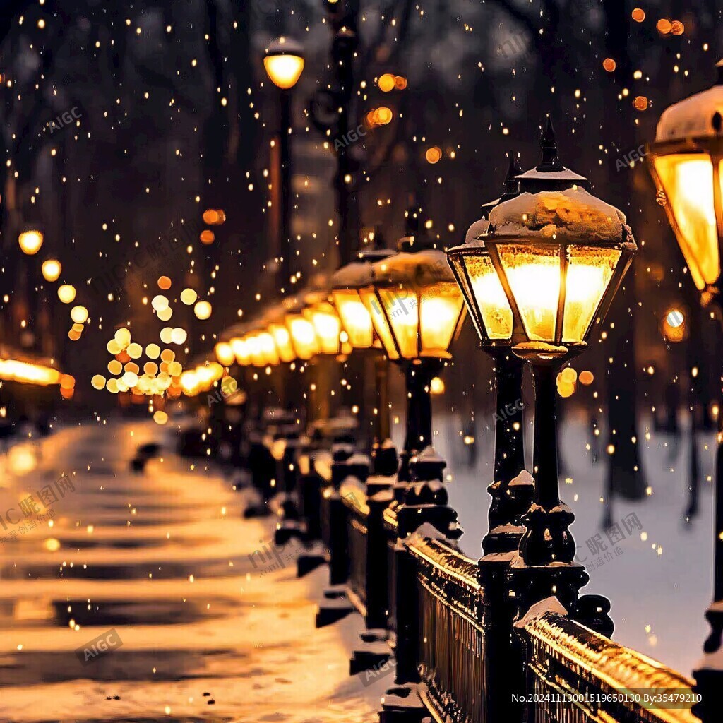 路燈下路燈夜雪