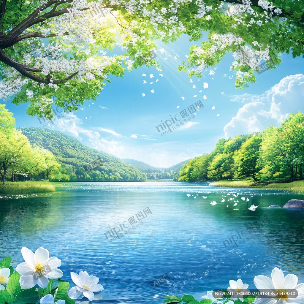 山水畫風(fēng)景畫湖泊湖畔