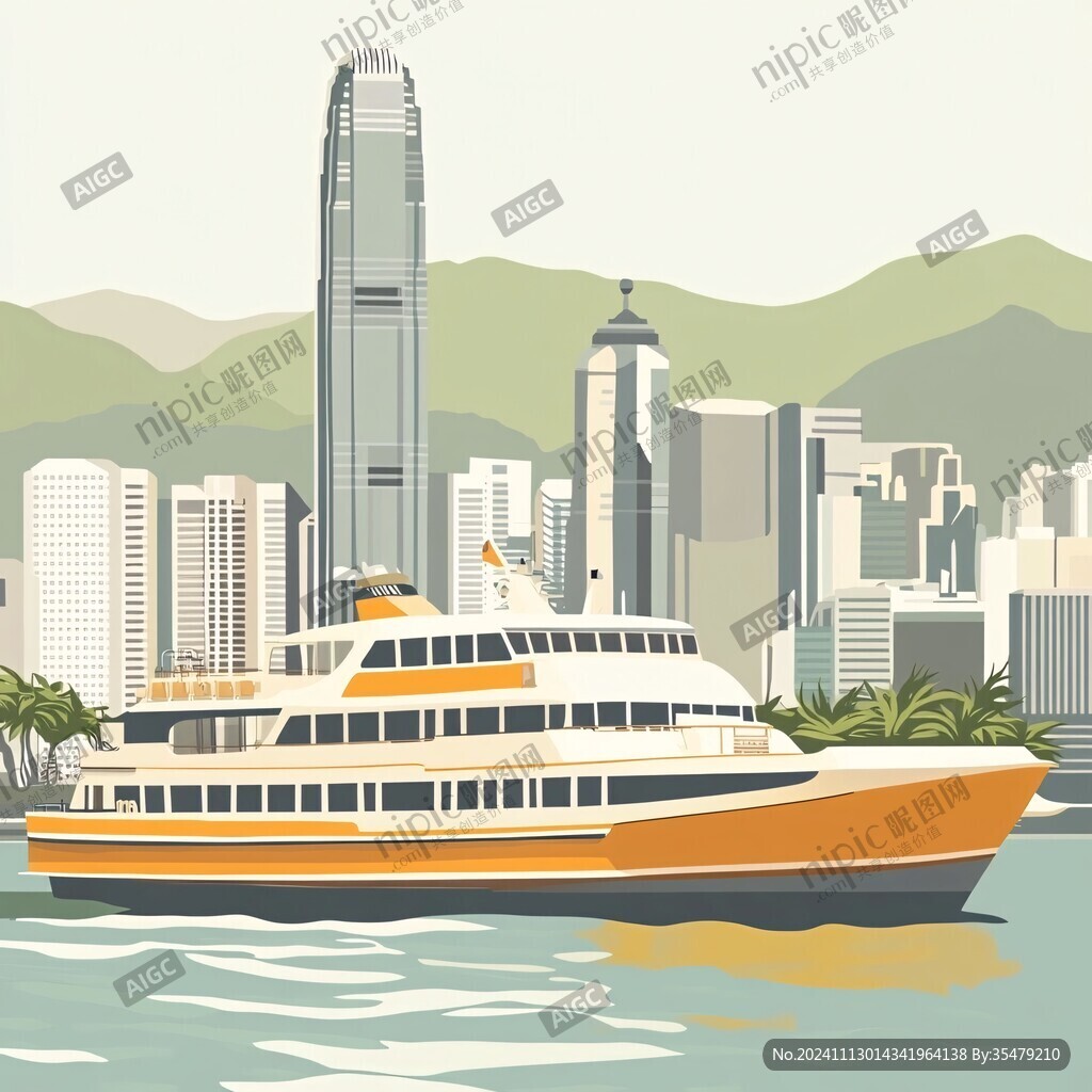 維多利亞港手繪插畫