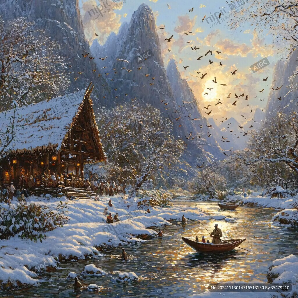 冬季雪景風景油畫