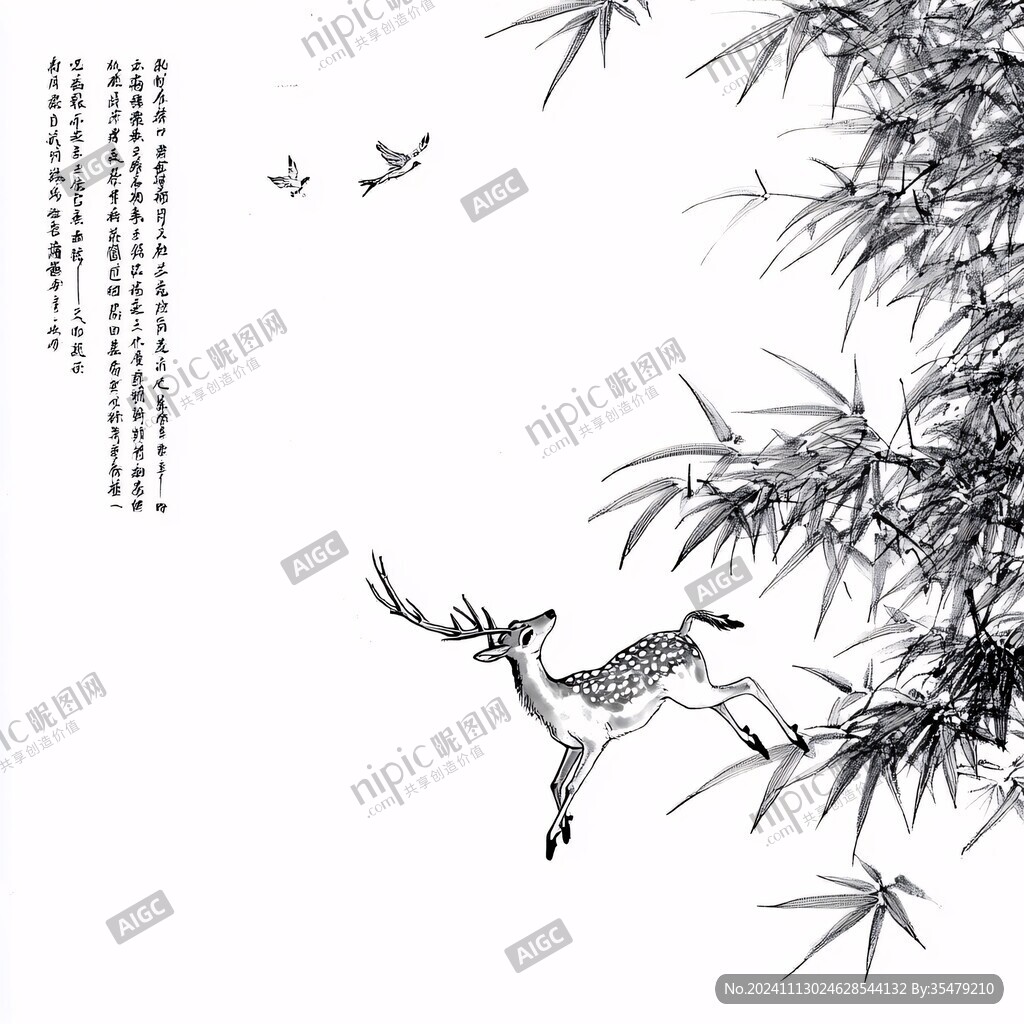 水墨手繪竹