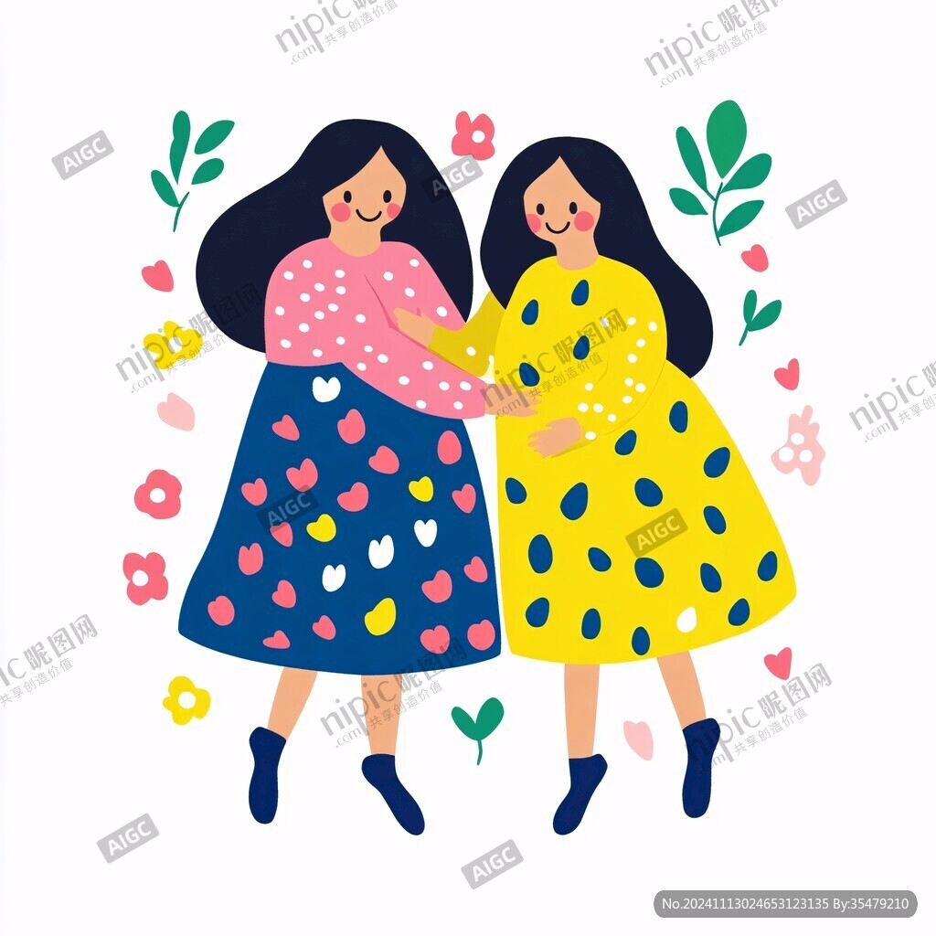 扁平風(fēng)插畫閨蜜女孩
