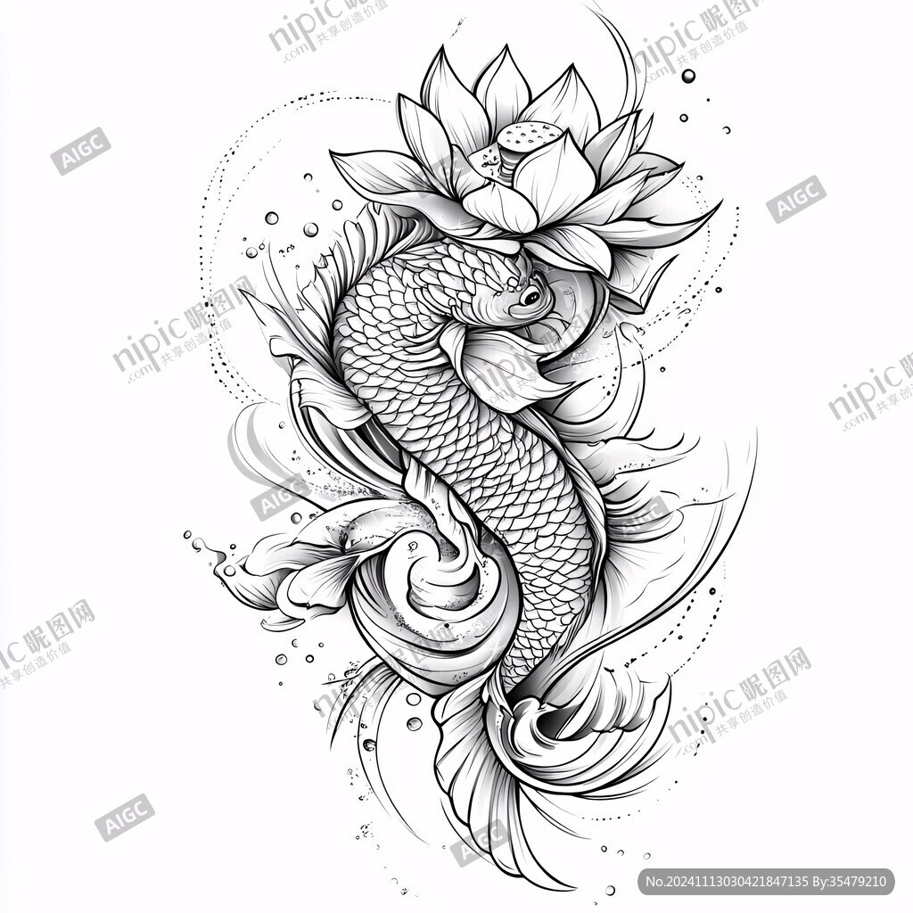 鯉魚(yú)荷花紋身