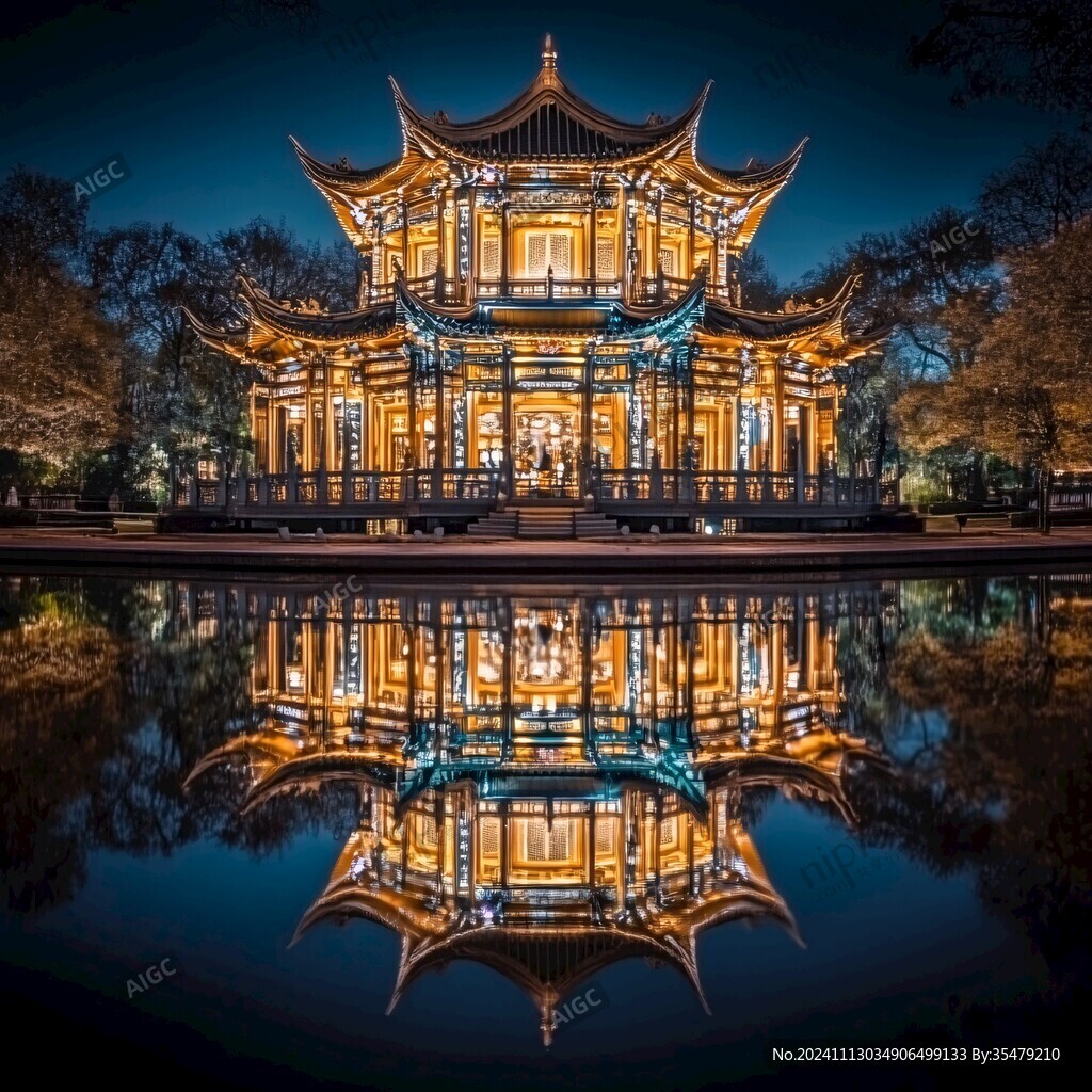 亭樓倒影