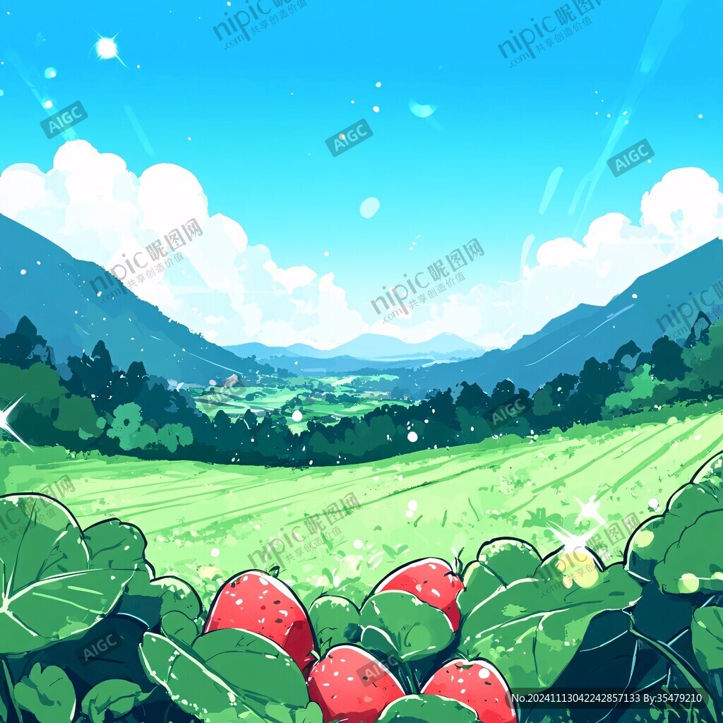 草莓采摘園插畫