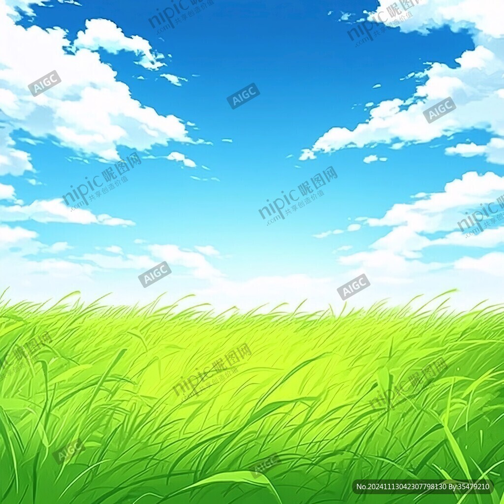 藍天綠草插畫