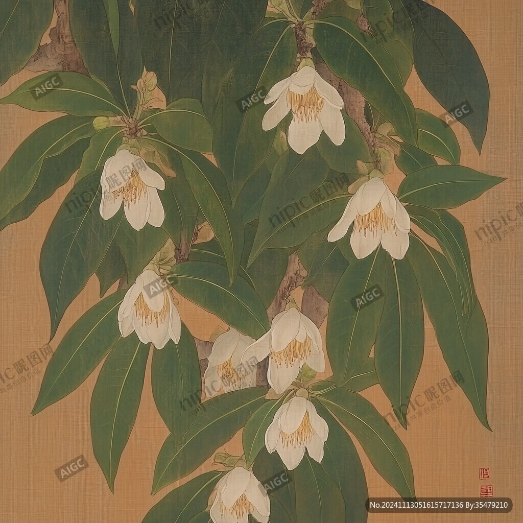 珙桐花手繪工筆花鳥畫
