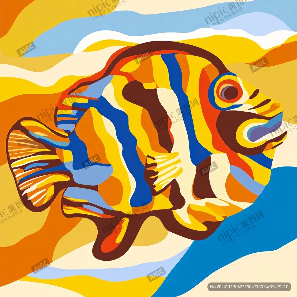 線條色塊魚