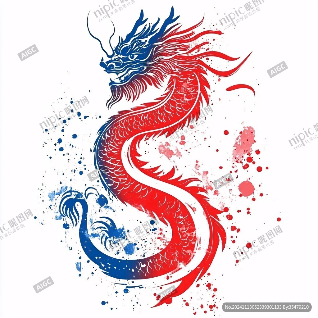 紅色中國風(fēng)龍手繪