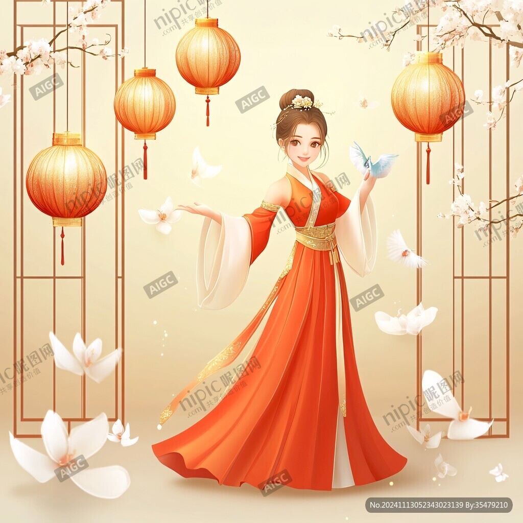 手繪美女拜年