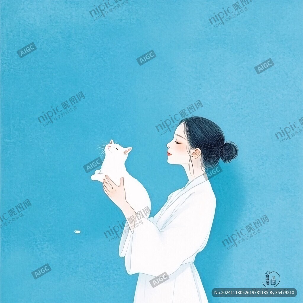 擼貓少女插畫