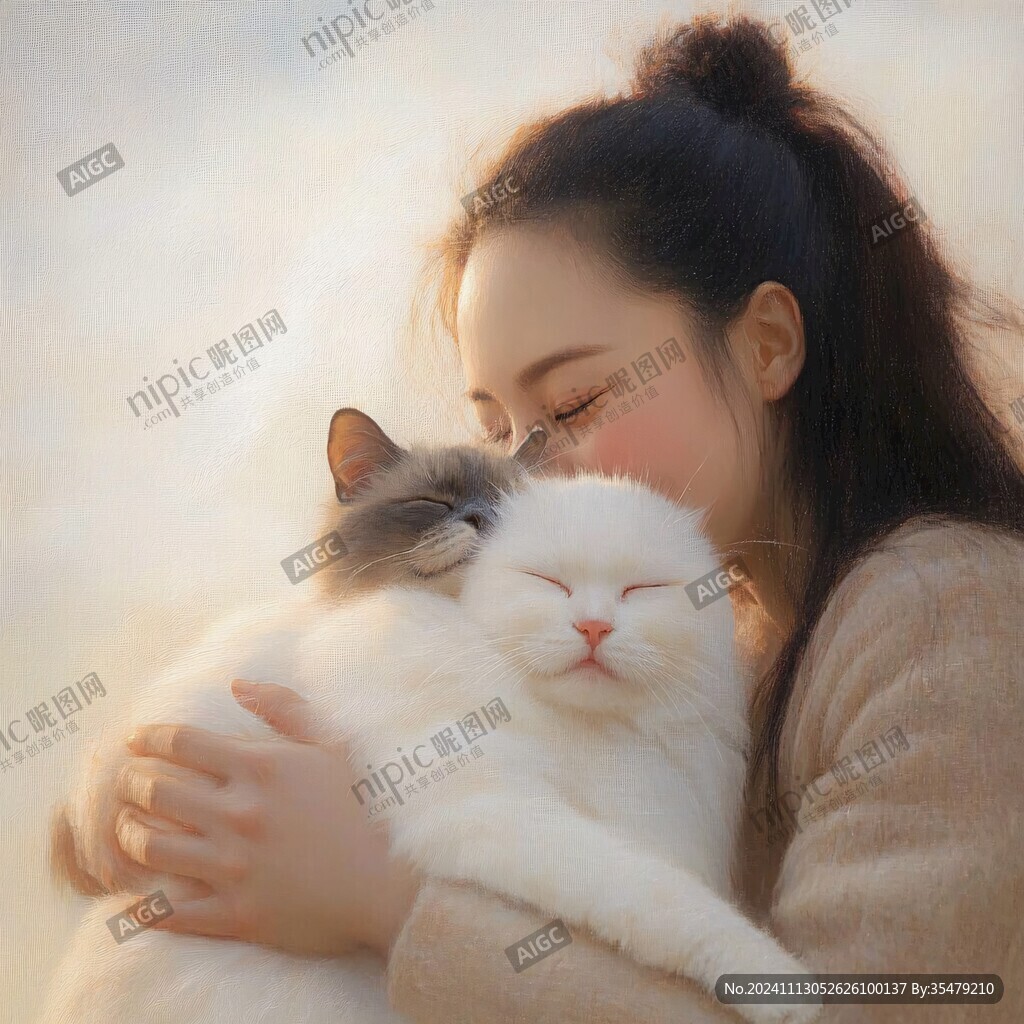 抱貓咪的女孩