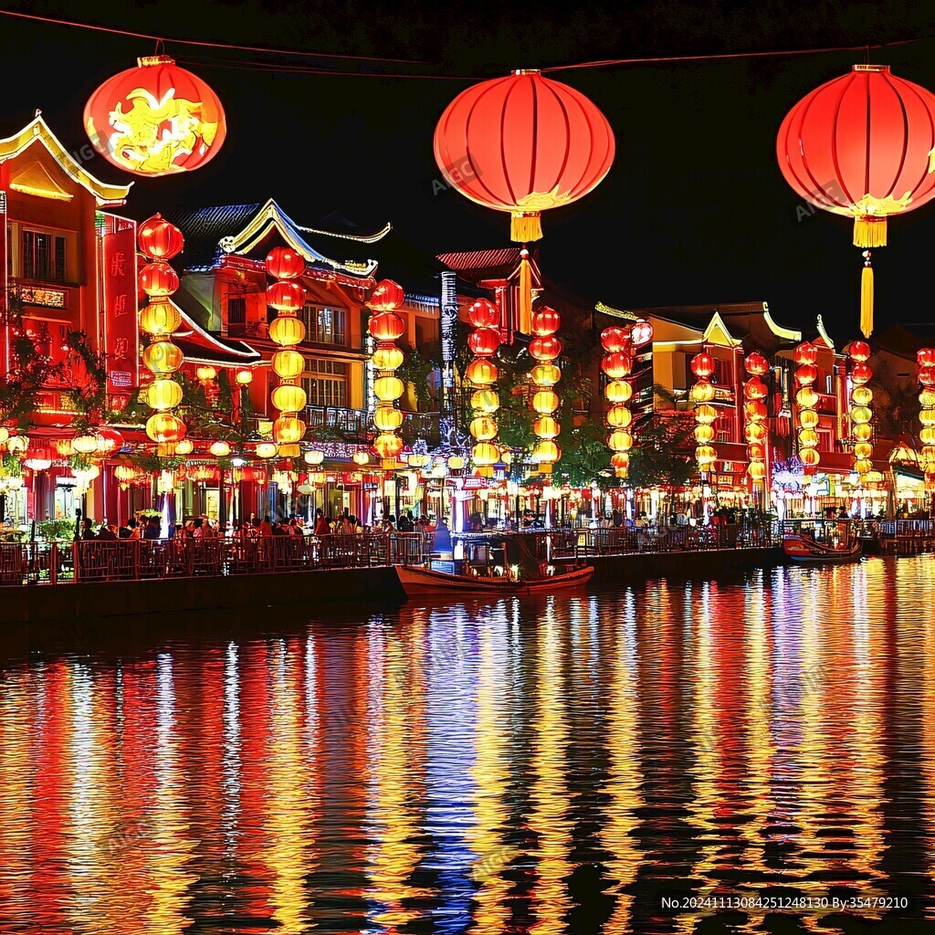 美食街夜景紅燈籠