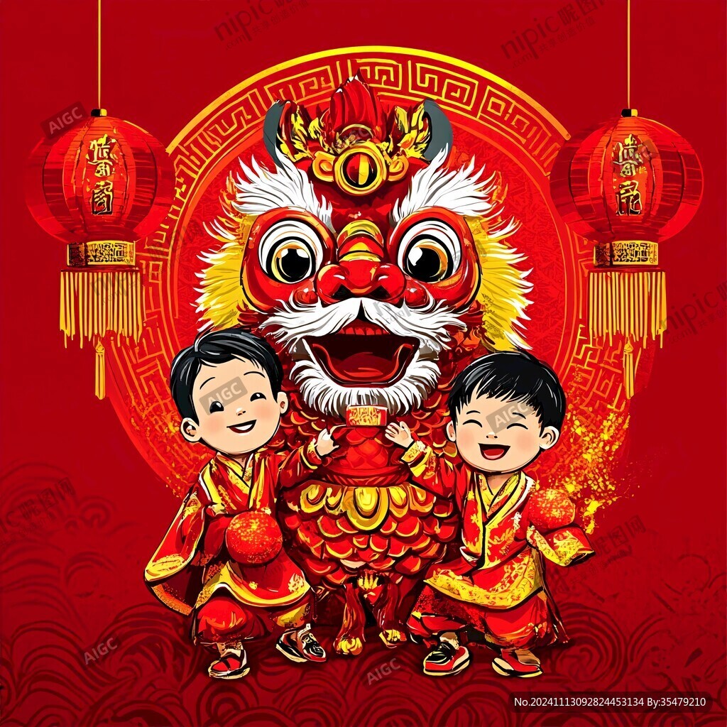 春節(jié)舞獅插畫(huà)