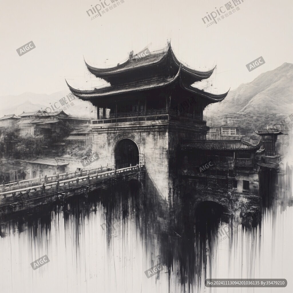 橫店水彩水墨山水