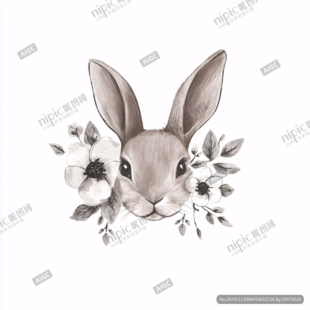 兔子玫瑰花插畫