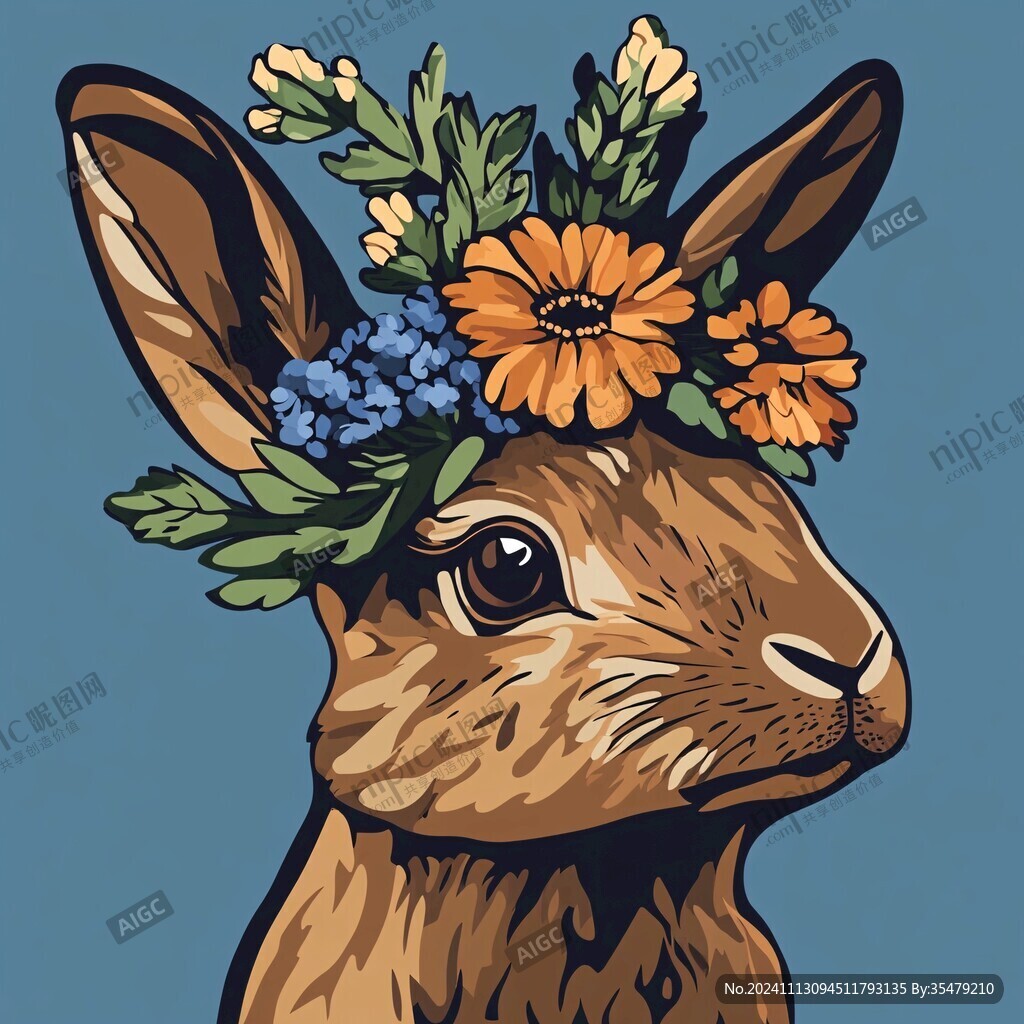 兔子和花插畫