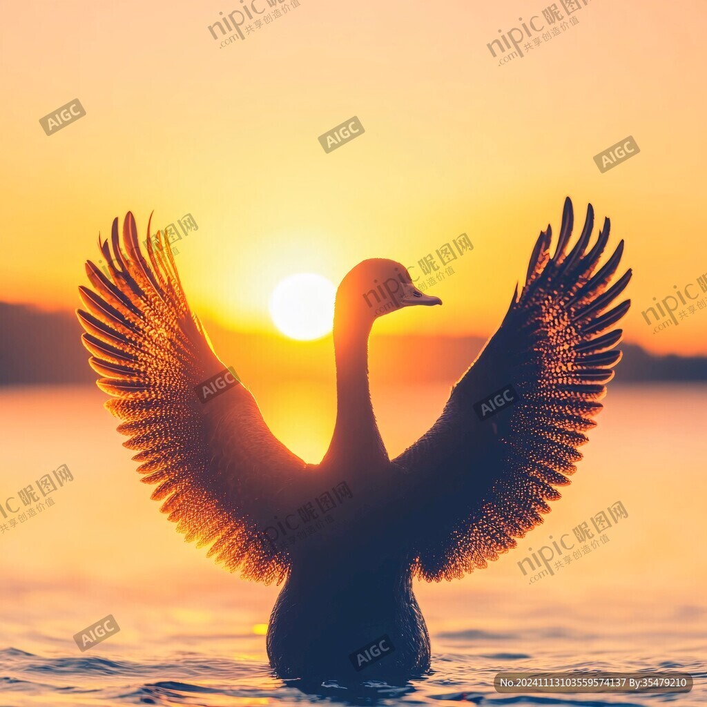 沐浴夕陽的天鵝