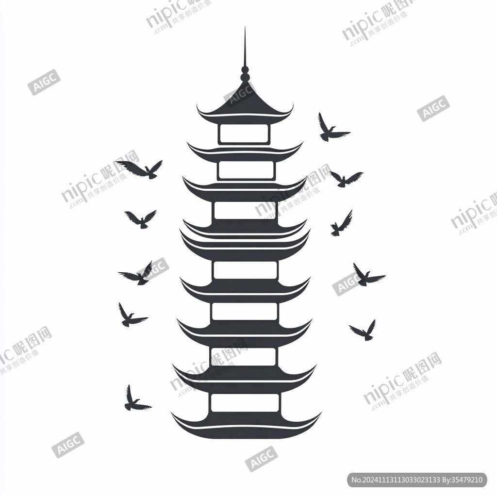白鷺塔插畫