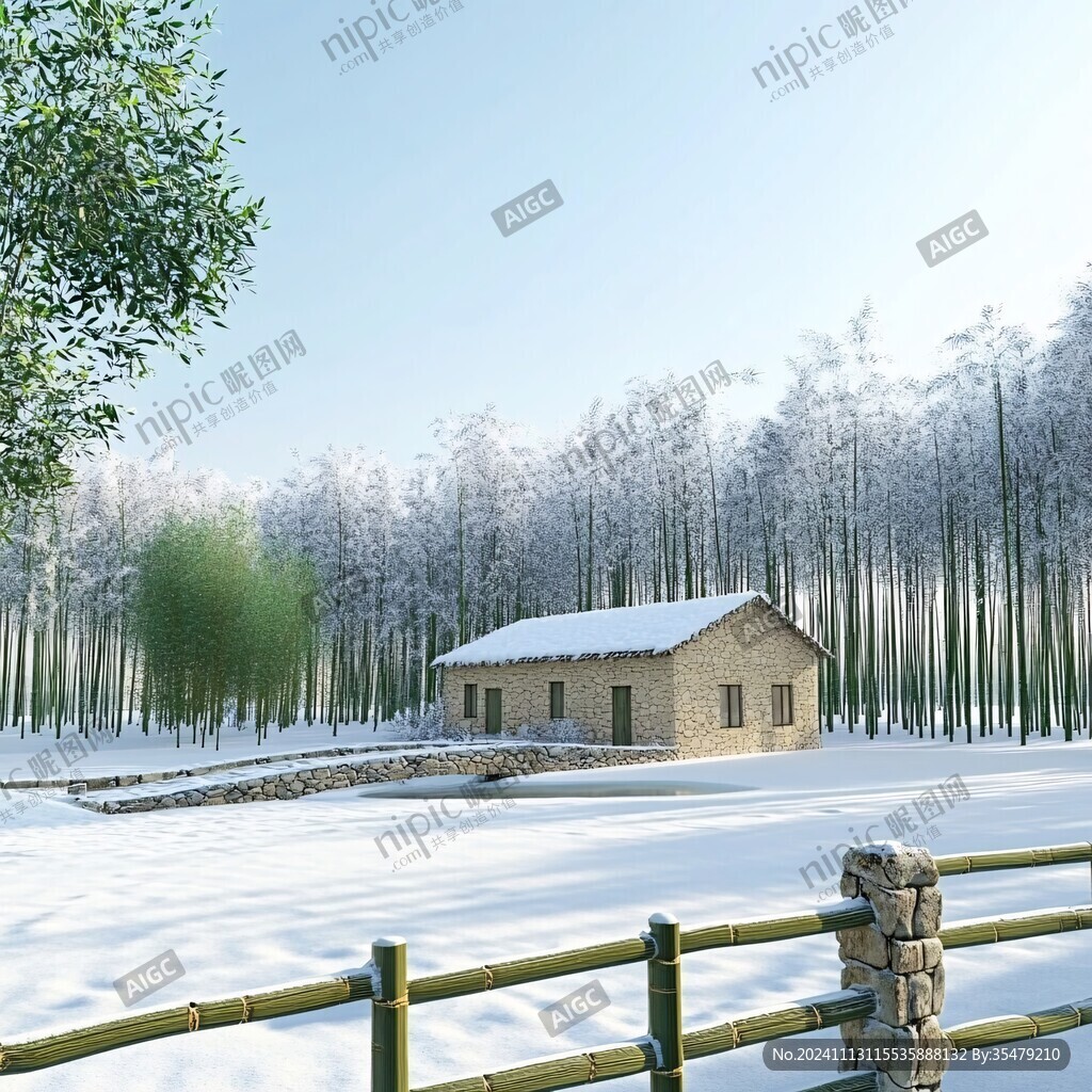 日出籬笆院雪景