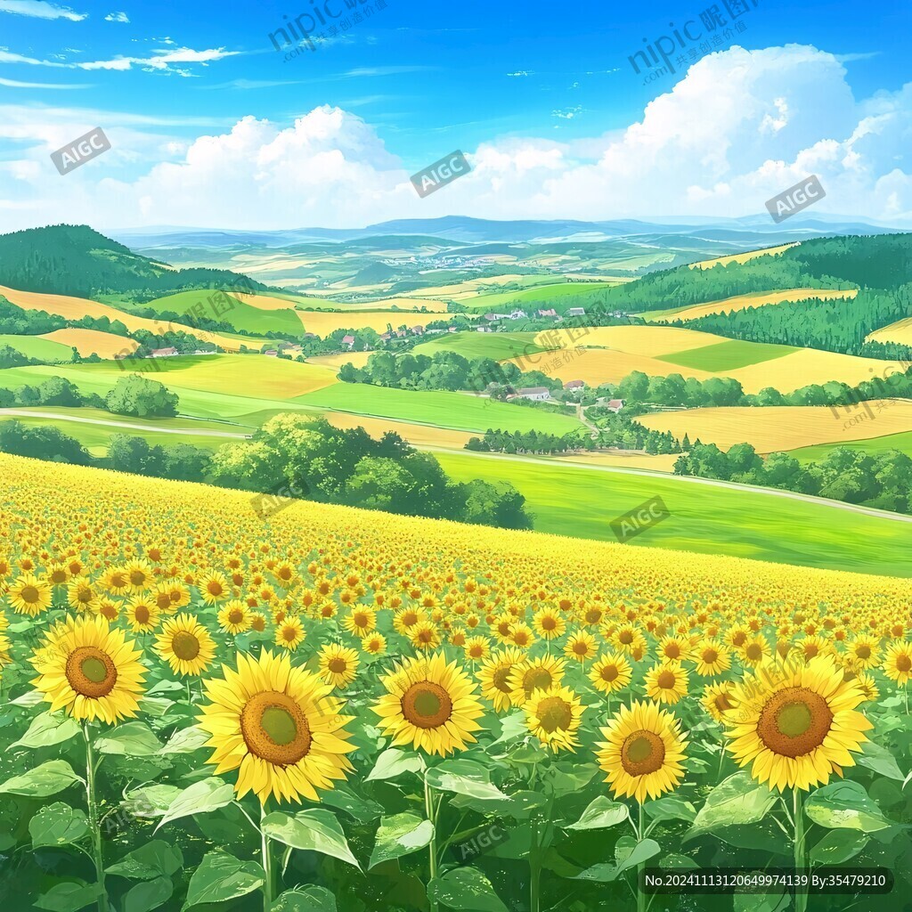 手繪花海向日葵