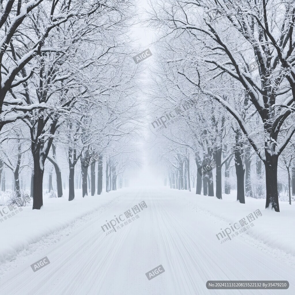 落滿白雪的林蔭道