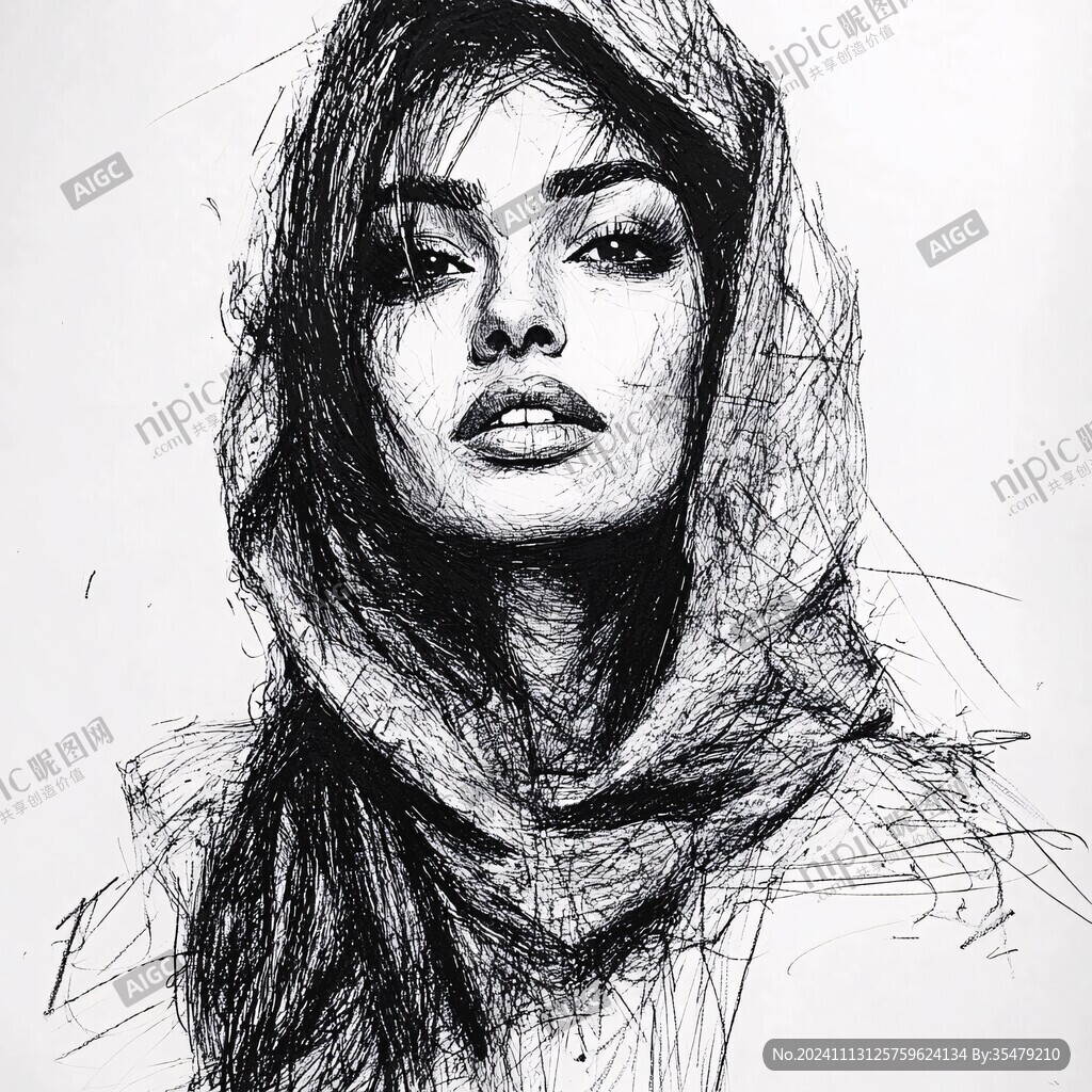 素描美女頭像
