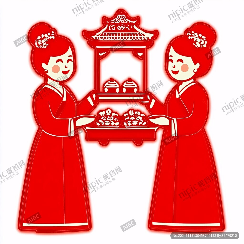 卡通中式婚慶人物
