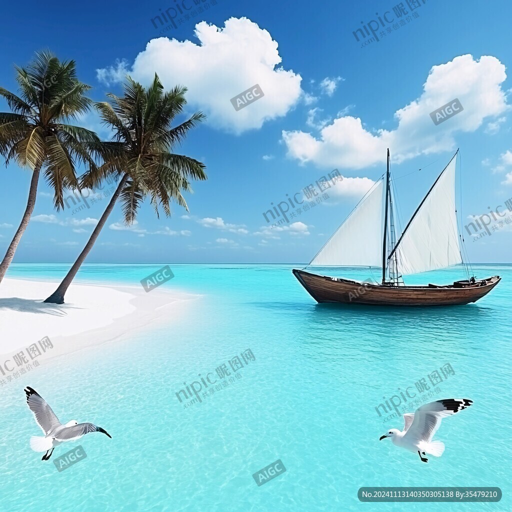 帆船海鷗大海