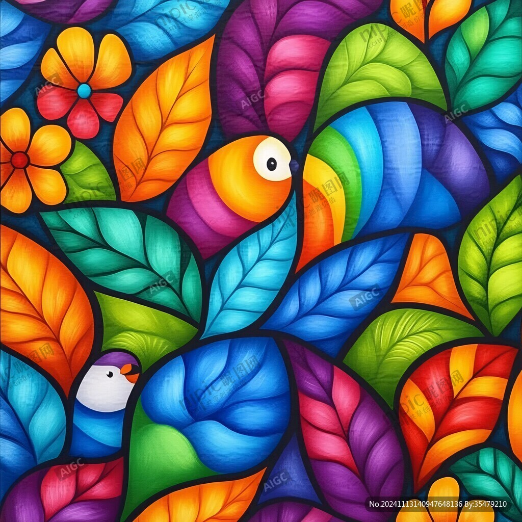 彩色鳥插畫