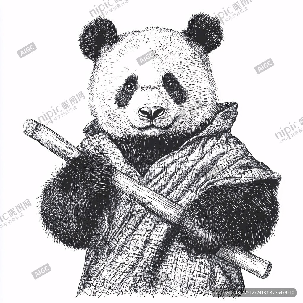 手繪插畫熊貓