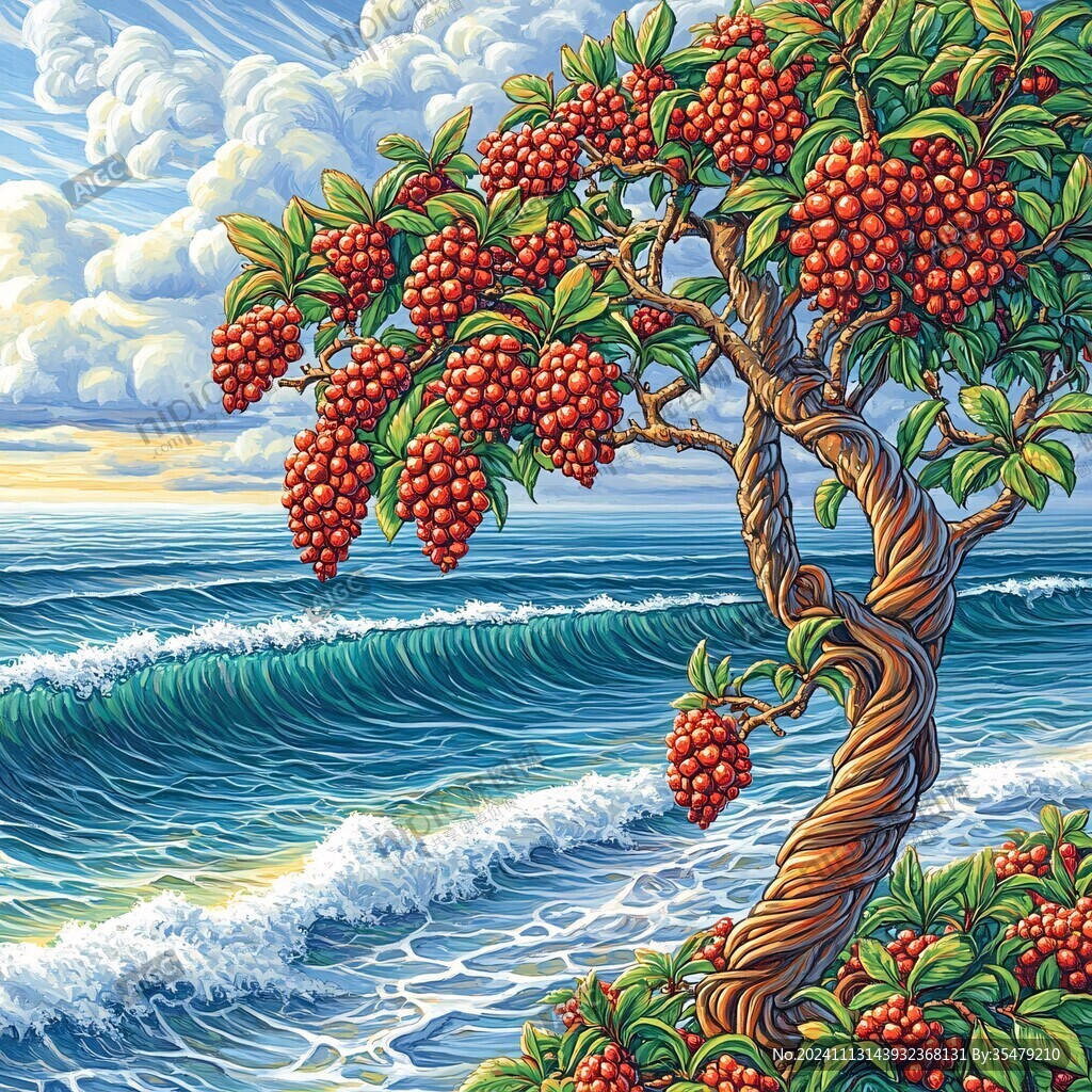 海浪仙鶴松樹