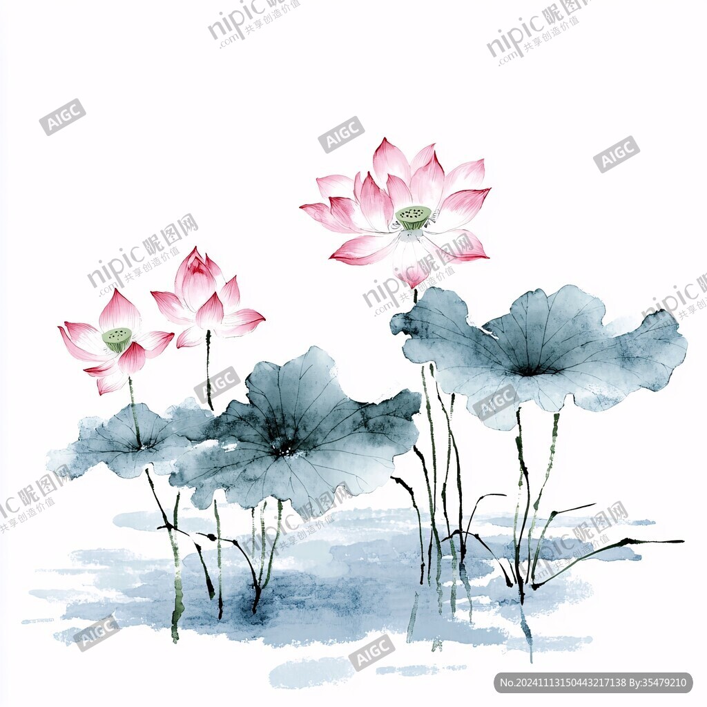 水彩荷花毛筆畫荷花