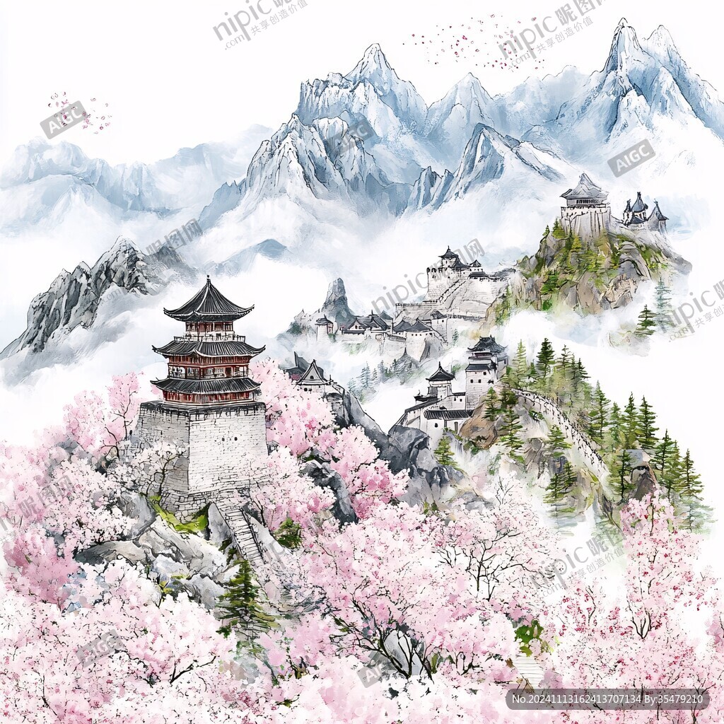 桃花源記古風(fēng)山水插畫