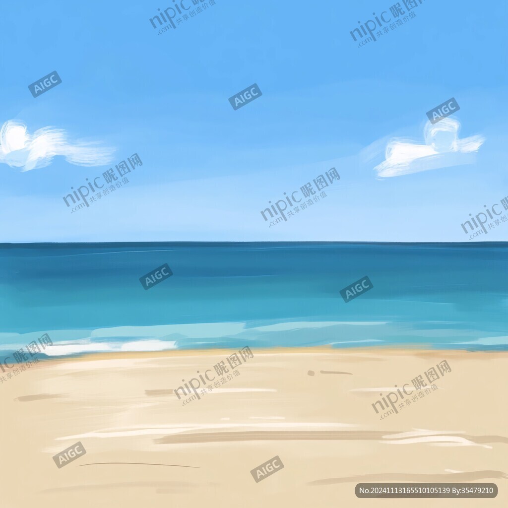 手繪大海沙灘插畫