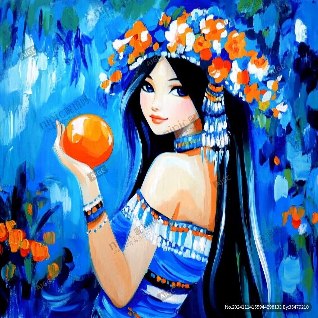 柿子美女插畫