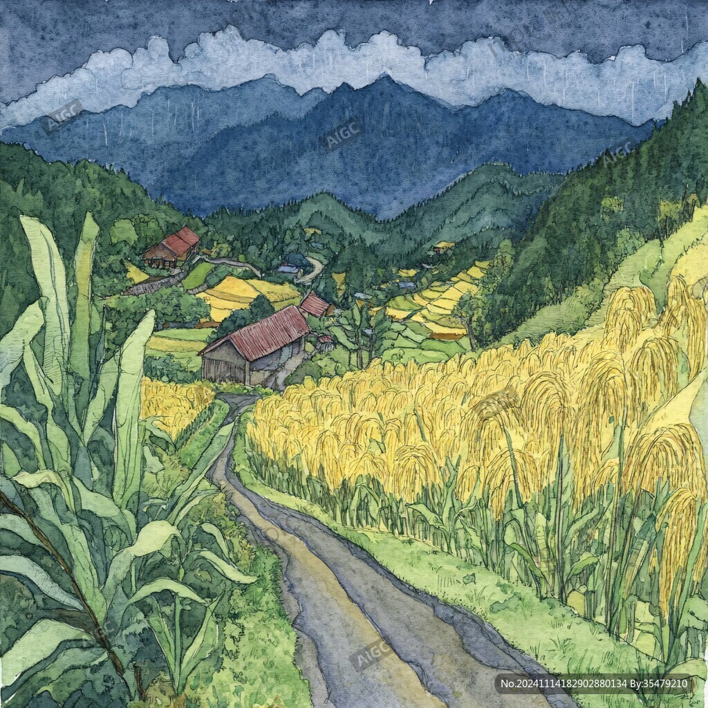 稻田風(fēng)景插畫